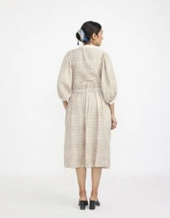 White Midi Dress Comes With Mandarin Collar Neck And Voluminous Sleeves -Ethereal Styles jgd09whb