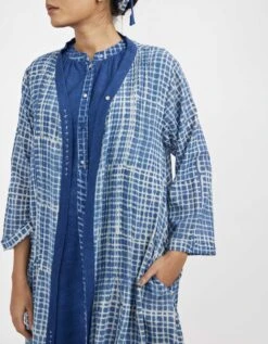 Blue Two Piece Dress Set With Solid Button Down Sleeveless Dress -Ethereal Styles jgset014