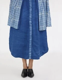 Blue Two Piece Dress Set With Solid Button Down Sleeveless Dress -Ethereal Styles jgset015