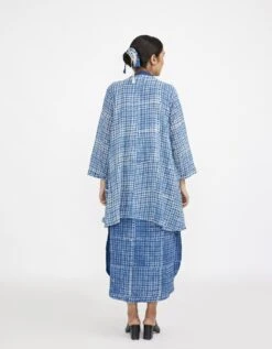 Blue Two Piece Dress Set With Solid Button Down Sleeveless Dress -Ethereal Styles jgset01b