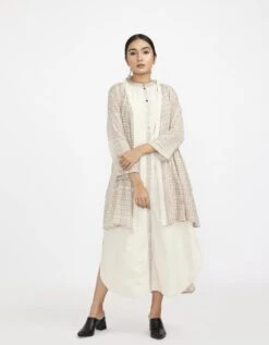 White Two Piece Dress Set With Solid Button Down Sleeveless Dress