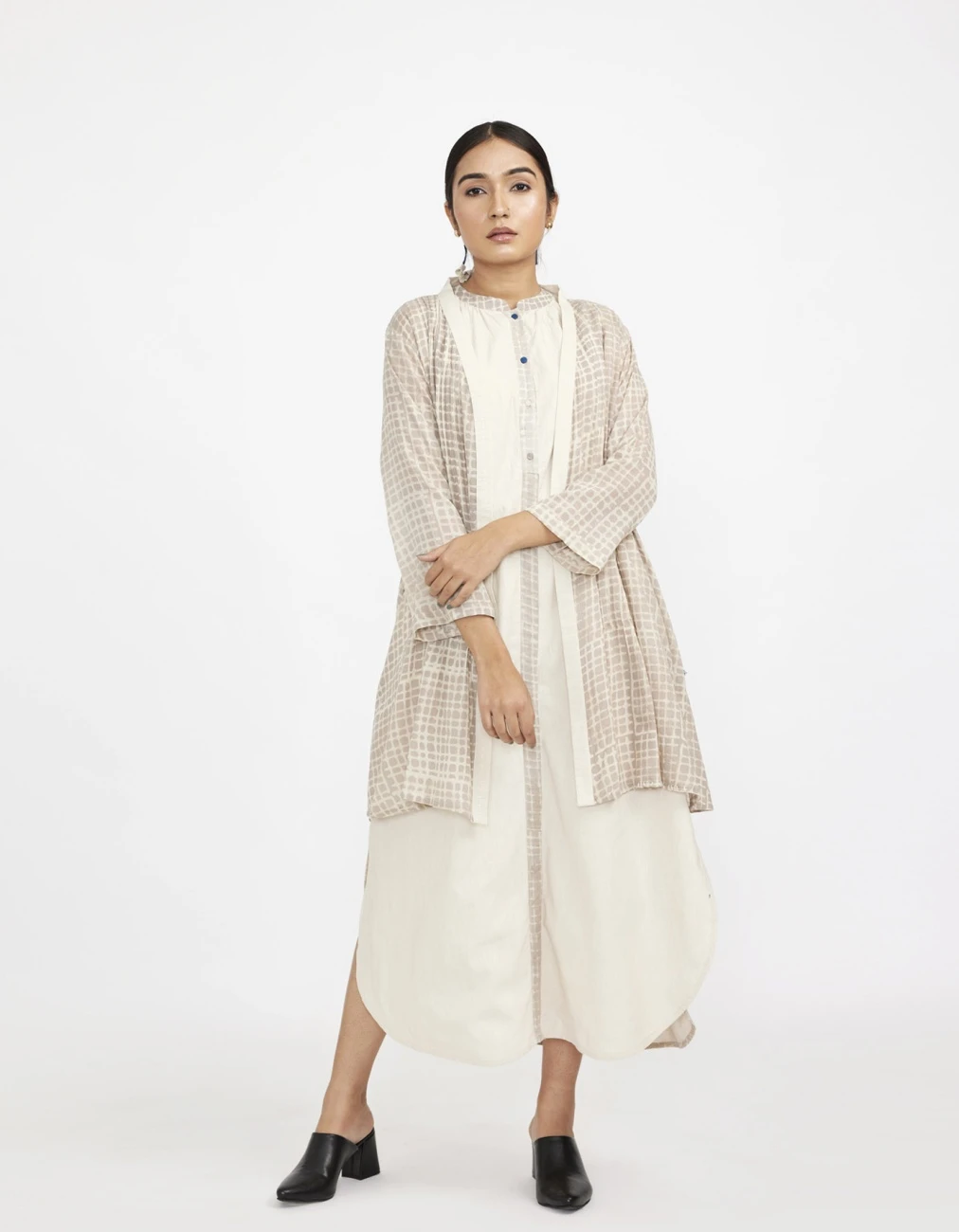 White Two Piece Dress Set With Solid Button Down Sleeveless Dress 3 White Two Piece Dress Set With Solid Button Down Sleeveless Dress