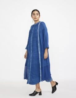 Blue Two Piece Sleeveless Dress Set With Solid Button Down -Ethereal Styles jgset034