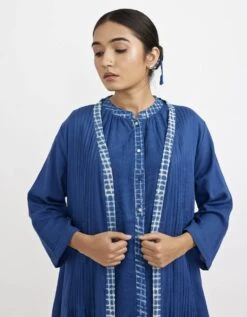 Blue Two Piece Sleeveless Dress Set With Solid Button Down -Ethereal Styles jgset035