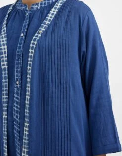 Blue Two Piece Sleeveless Dress Set With Solid Button Down -Ethereal Styles jgset036