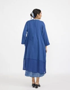 Blue Two Piece Sleeveless Dress Set With Solid Button Down -Ethereal Styles jgset03b