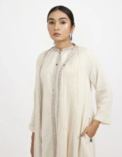 White Two Piece Sleeveless Dress Set With Solid Button Down -Ethereal Styles jgset044