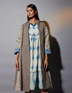 Reversible Mud And Indigo Trench Dress Co-ord Set -Ethereal Styles jgsetf253