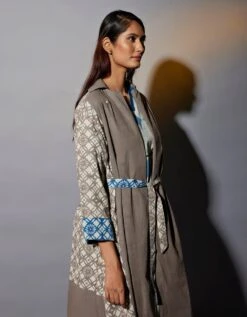 Reversible Mud And Indigo Trench Dress Co-ord Set -Ethereal Styles jgsetf254