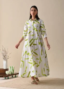Lillian Olive Print Dress -Ethereal Styles kanap23s092