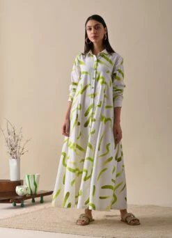 Lillian Olive Print Dress -Ethereal Styles kanap23s093