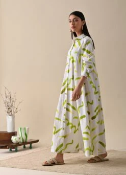 Lillian Olive Print Dress -Ethereal Styles kanap23s094