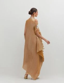 Gold Pleated Drape With Motif And Tassel Detail With Jersey Long Dress With Collar Detail -Ethereal Styles kgob0923014b