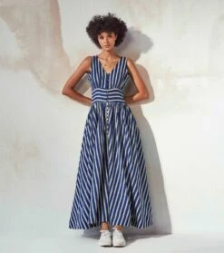 Blue And White Light House Maxi Dress