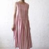 Kora Crimson Bold Stripe Smock Shift Dress -Ethereal Styles kmdr037bldrkocr1