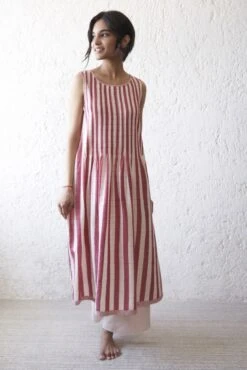 Kora Crimson Bold Stripe Smock Shift Dress