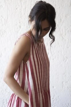 Kora Crimson Bold Stripe Smock Shift Dress -Ethereal Styles kmdr037bldrkocr4