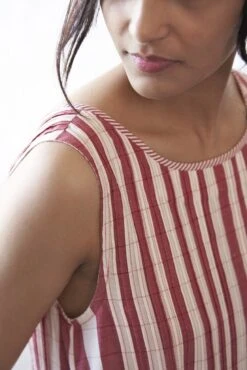 Kora Crimson Bold Stripe Smock Shift Dress -Ethereal Styles kmdr037bldrkocr5