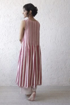 Kora Crimson Bold Stripe Smock Shift Dress -Ethereal Styles kmdr037bldrkocrb