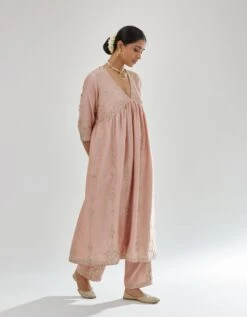 Pink Silk Chanderi Kurta-Dress Set With Zari, Dori And Gota Embroidery 11 Pink Silk Chanderi Kurta-Dress Set With Zari, Dori And Gota Embroidery -Ethereal Styles kn06a3
