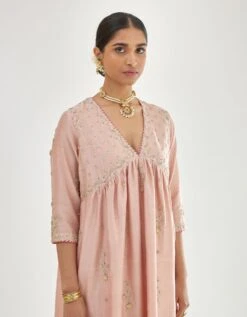 Pink Silk Chanderi Kurta-Dress Set With Zari, Dori And Gota Embroidery 12 Pink Silk Chanderi Kurta-Dress Set With Zari, Dori And Gota Embroidery -Ethereal Styles kn06a4