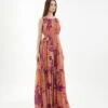 Orange And Purple Floral Sleeveless Long Dress -Ethereal Styles kofw220241