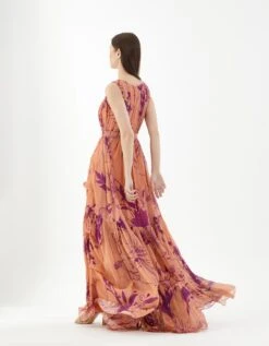 Orange And Purple Floral Sleeveless Long Dress -Ethereal Styles kofw22024b