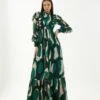 Green Chiffon Abstract Frill Long Dress -Ethereal Styles kofw220351