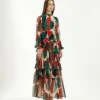 Multi Color Abstract Frill Dress In Chiffon -Ethereal Styles kofw220461