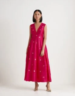 Fuchsia Banarasi Silk Dress