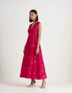 Fuchsia Banarasi Silk Dress -Ethereal Styles ks130fuchsia3 1