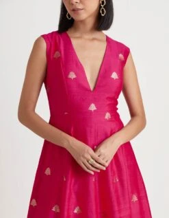 Fuchsia Banarasi Silk Dress -Ethereal Styles ks130fuchsia4 1