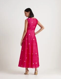 Fuchsia Banarasi Silk Dress -Ethereal Styles ks130fuchsiab 1