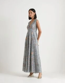 Grey Chanderi Silk Dress -Ethereal Styles ks132grey3 1