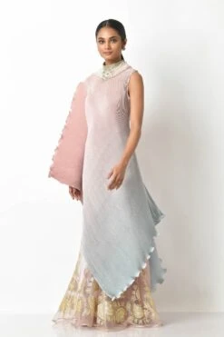 Ombred Salmon And Mint Pleated Dress -Ethereal Styles kug0322002 2