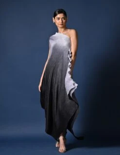 Silver Grey Ombred Black One Shoulder Drape Dress -Ethereal Styles kug07230203