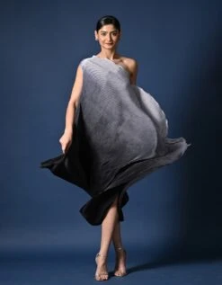 Silver Grey Ombred Black One Shoulder Drape Dress -Ethereal Styles kug07230204