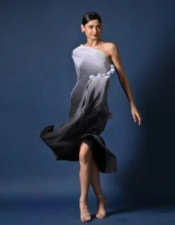 Silver Grey Ombred Black One Shoulder Drape Dress -Ethereal Styles kug07230205