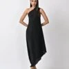 Black Pleated One Shoulder Dress -Ethereal Styles kug10220121