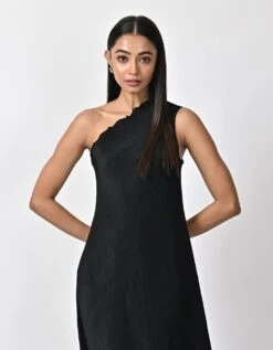 Black Pleated One Shoulder Dress -Ethereal Styles kug1022012b