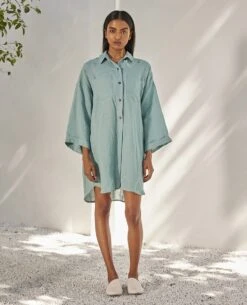 Sage Blue Blue Haze Shirt Dress -Ethereal Styles kw7203