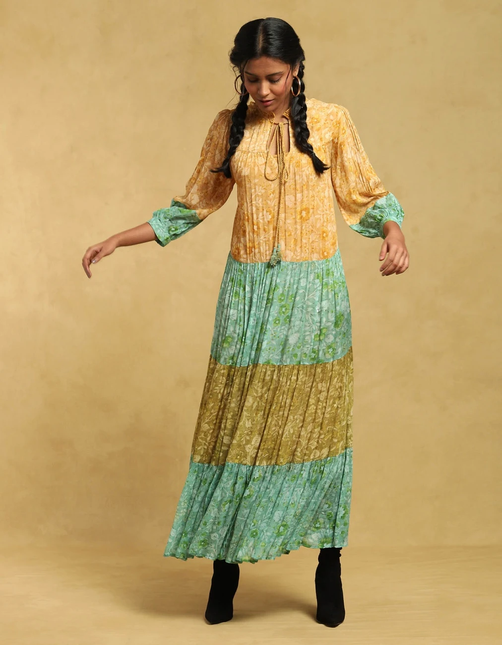 Green Floral Print Tiered Long Dress 3 Green Floral Print Tiered Long Dress