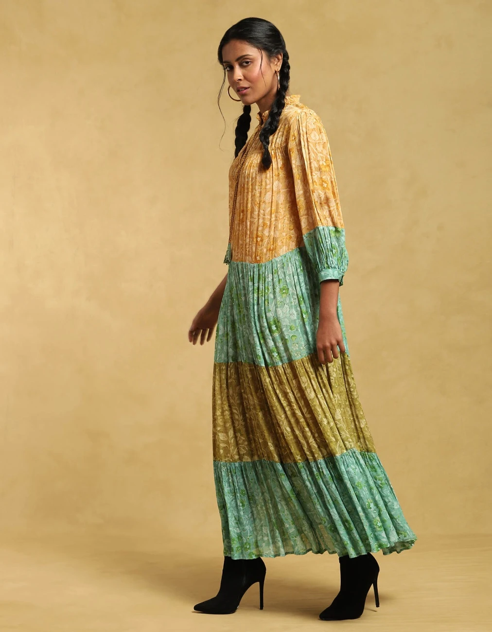 Green Floral Print Tiered Long Dress 4 Green Floral Print Tiered Long Dress - Image 2