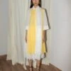 White And Yellow Doublr Layered Striped Dress