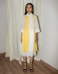 White And Yellow Doublr Layered Striped Dress