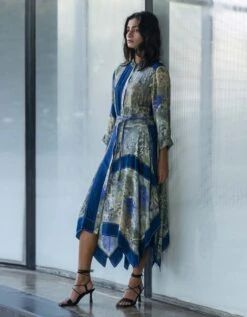 Green Printed Hankerchief Dress -Ethereal Styles ls23004ds153