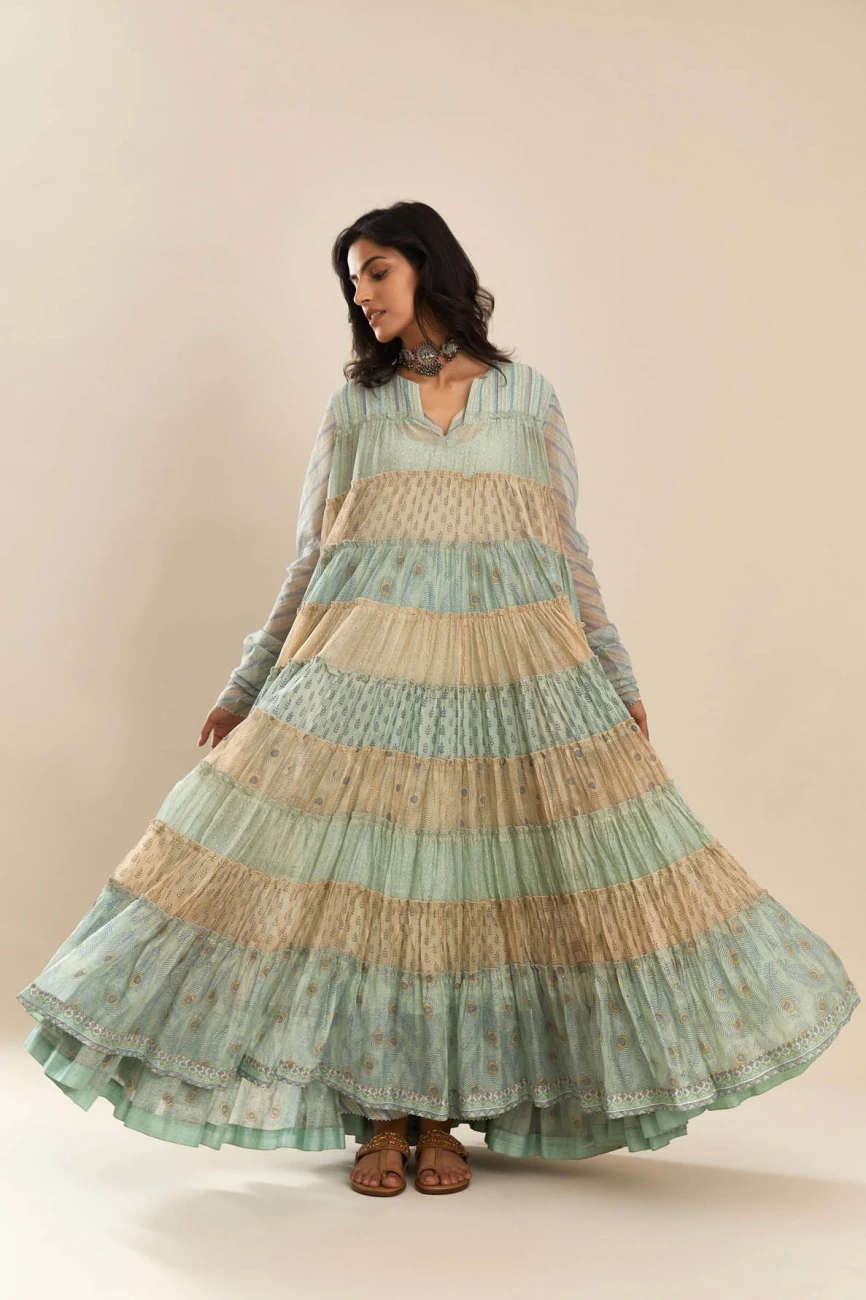 Hand Block Printed Multi-Tiered Kurta Dress Set 6 Hand Block Printed Multi-Tiered Kurta Dress Set - Image 4