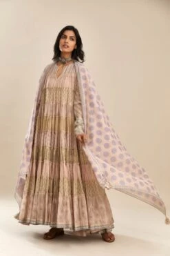 Pink Hand Block Printed Multi-Tiered Kurta Dress Set -Ethereal Styles lt07a 1 1