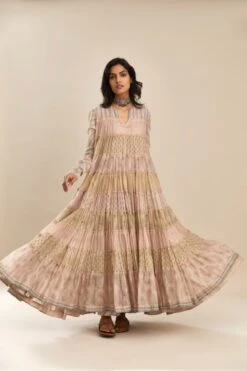 Pink Hand Block Printed Multi-Tiered Kurta Dress Set -Ethereal Styles lt07a 2 1