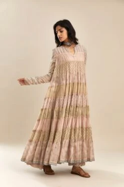 Pink Hand Block Printed Multi-Tiered Kurta Dress Set -Ethereal Styles lt07a 4 1